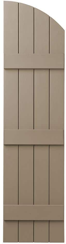 Ply Gem 15 in. x 61 in. Polypropylene Plastic Arch Top Closed Board and Batten Shutters Pair in Pebblestone Clay