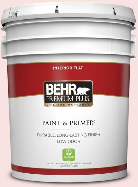 BEHR PREMIUM PLUS 5 gal. #RD-W02 Candy Floss Flat Low Odor Interior Paint & Primer