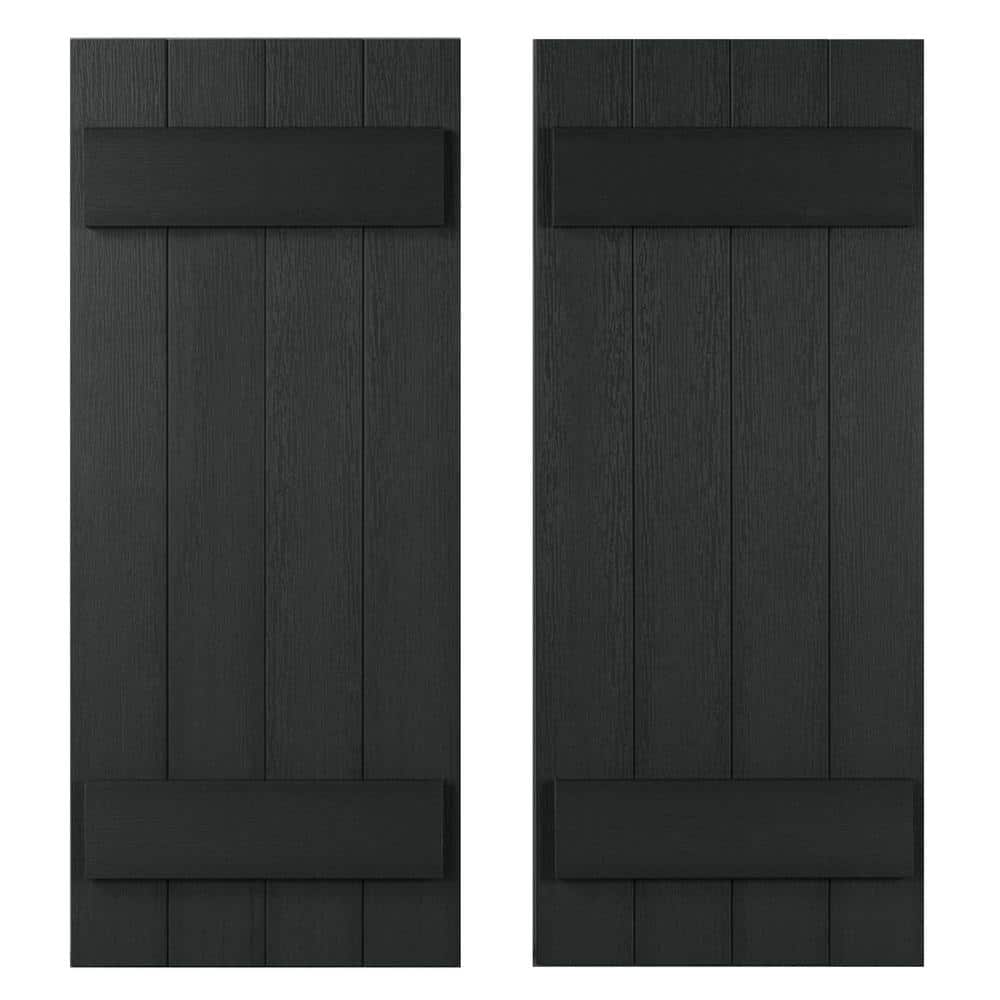 Highwood 14 in. x 31 in Recycled Plastic Board and Batten Stonecroft Shutter Pair in Black