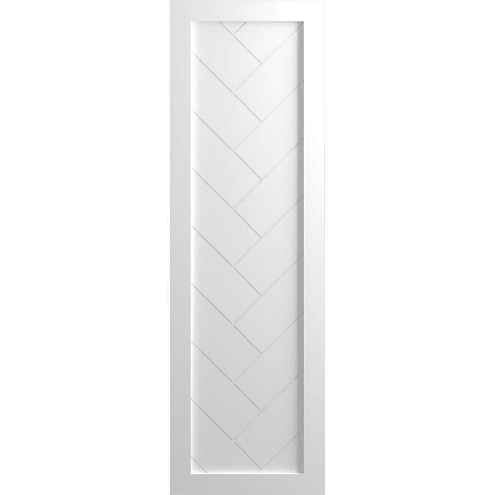 Ekena Millwork 12 in. x 53 in. PVC True Fit Single Panel Herringbone Modern Style Fixed Mount Board and Batten Shutters Pair in White