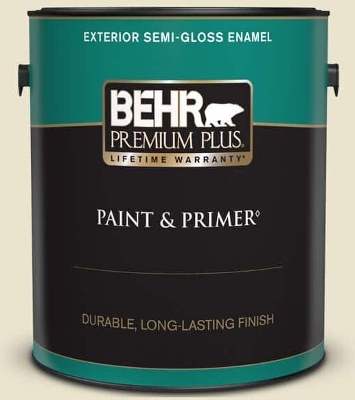 BEHR PREMIUM PLUS 1 gal. #S330-1 Baby Artichoke Semi-Gloss Enamel Exterior Paint & Primer