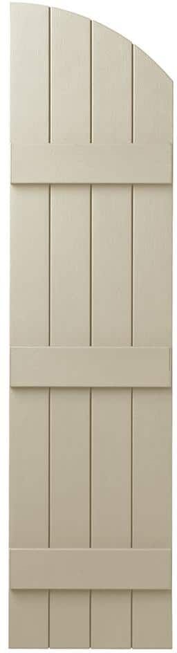 Ply Gem 15 in. x 57 in. Polypropylene Plastic Arch Top Closed Board and Batten Shutters Pair in Sand Dollar