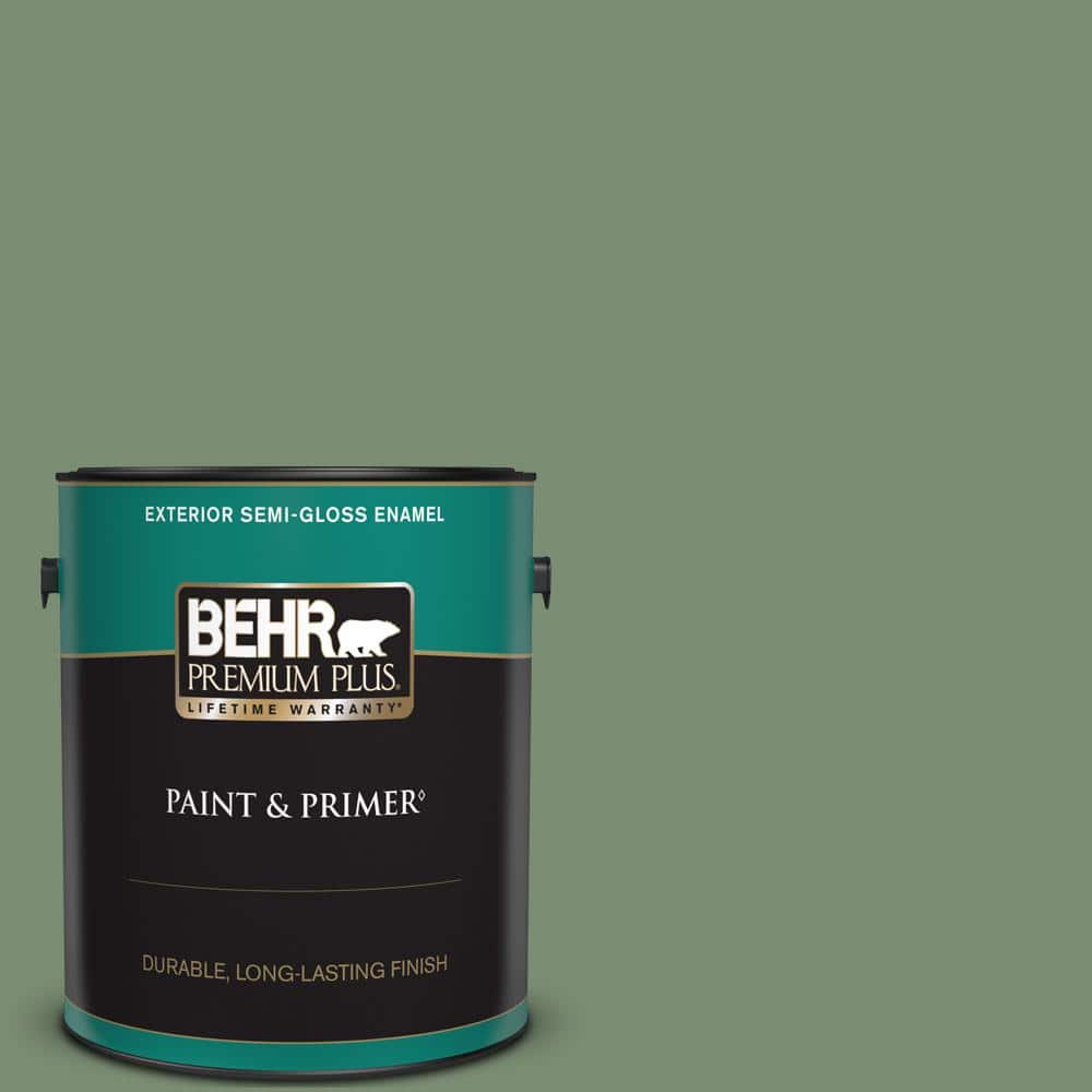 BEHR PREMIUM PLUS 1 gal. #PPU11-02 Shallot Bulb Semi-Gloss Enamel Exterior Paint & Primer