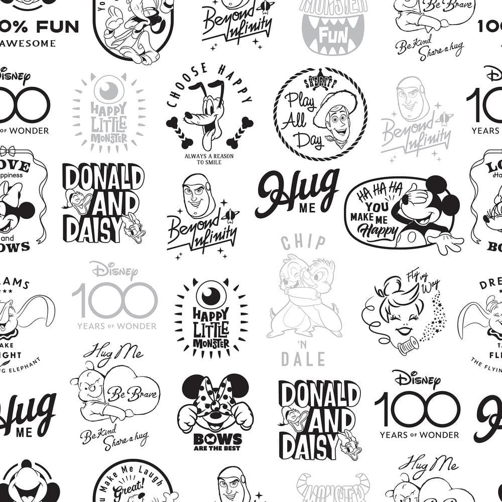 RoomMates Disney 100th Anniversary Icons Black Matte Vinyl Peel and Stick Wallpaper