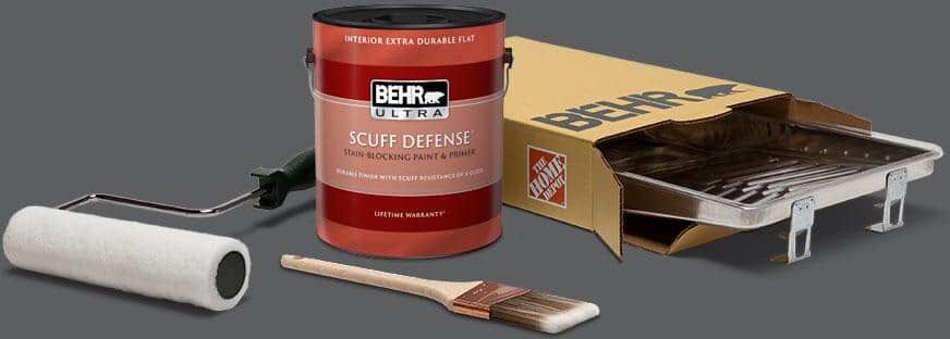 BEHR 1 gal. #N500-6 Graphic Charcoal Ultra Extra Durable Flat Interior Paint and 5-Piece Wooster Set All-in-One Project Kit