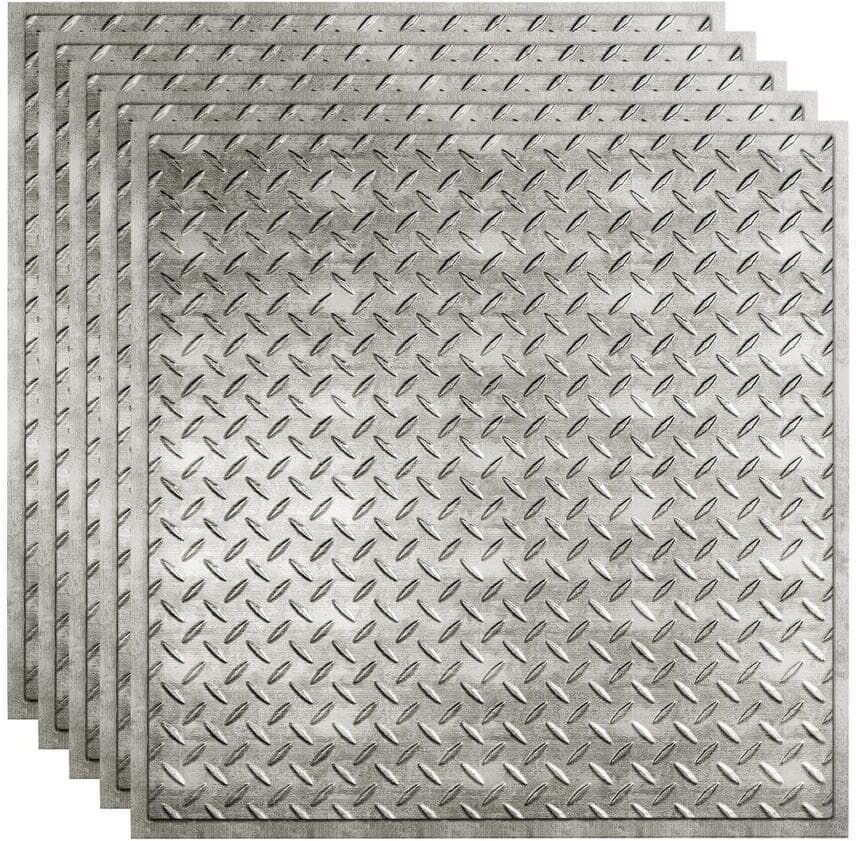 Fasade Diamond Plate 2 ft. x 2 ft. Crosshatch Silver Lay-In Vinyl Ceiling Tile (20 sq. ft.)