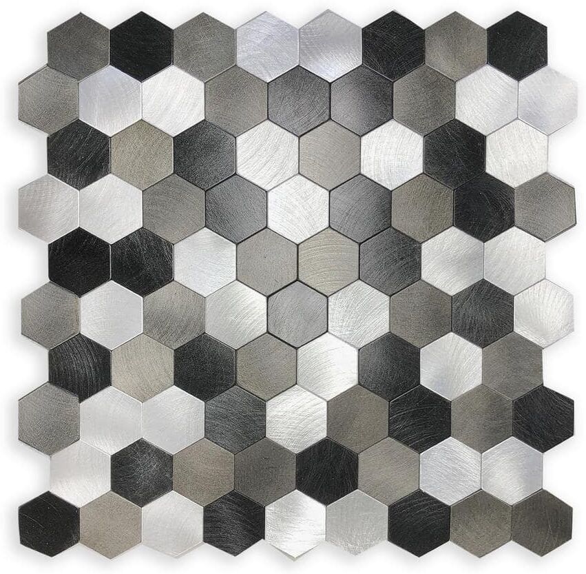 DIP Design Is Personal DIP Hexagon Mix 12 in. x 12 in. Self-Adhesive PVC Aluminum Tile Backsplash (10-Pack)