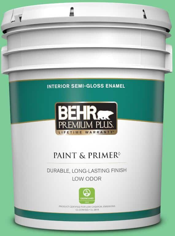 BEHR PREMIUM PLUS 5 gal. #460B-4 Garden Glow Semi-Gloss Enamel Low Odor Interior Paint & Primer