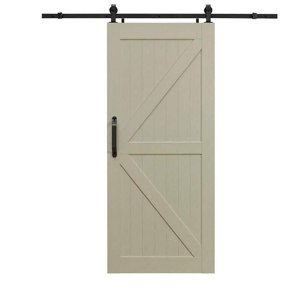 Pinecroft Montana 36 in. x 84 in. White Ash PVC Vinyl H/K Style Sliding Barn Door with Hardware Kit - Door Assembly Required