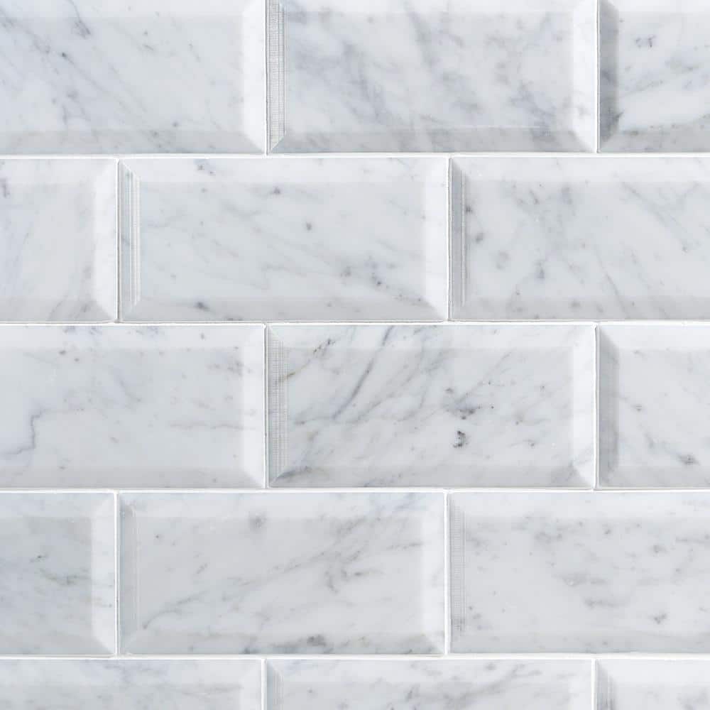 Ivy Hill Tile White Carrara Beveled 3 in. x 6 in. x 9mm Polished Marble Subway Tile (40 pieces / 5 sq. ft. / box)