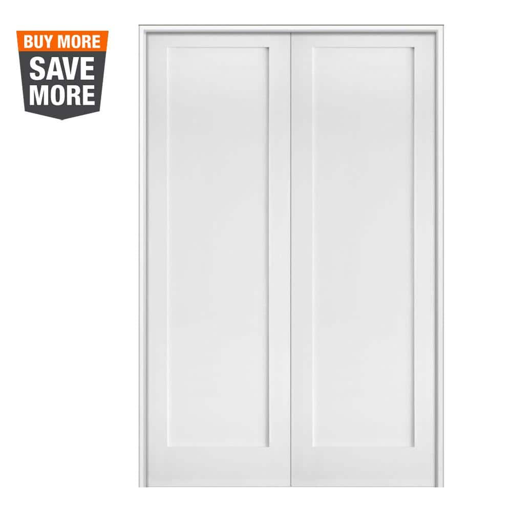 Krosswood Doors 48 in. x 96 in. Craftsman Shaker 1-Panel Both Active MDF Solid Core Primed Wood Double Prehung Interior French Door