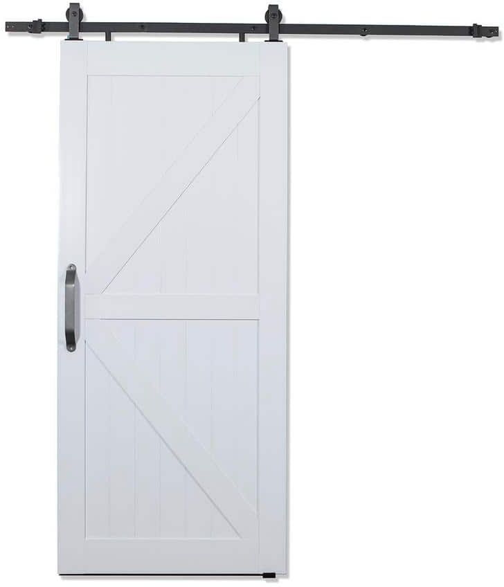 Pinecroft Montana 36 in. x 84 in. White PVC Vinyl H/K Style Sliding Barn Door with Hardware Kit - Door Assembly Required