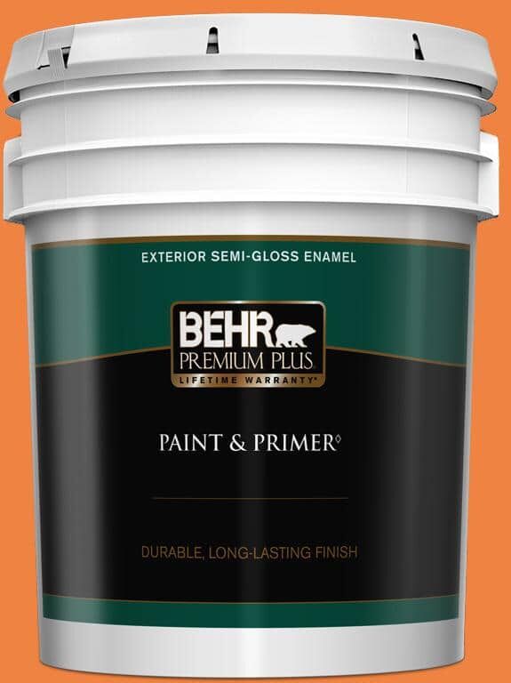 BEHR PREMIUM PLUS 5 gal. #P220-7 Construction Zone Semi-Gloss Enamel Exterior Paint & Primer