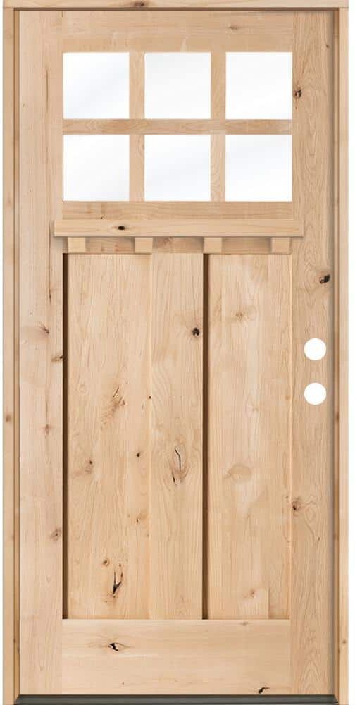 Krosswood Doors 32 in. x 80 in. Craftsman Knotty Alder Left-Hand/Inswing 6-Lite Clear Glass Unfinished Wood Prehung Front Door w/DS