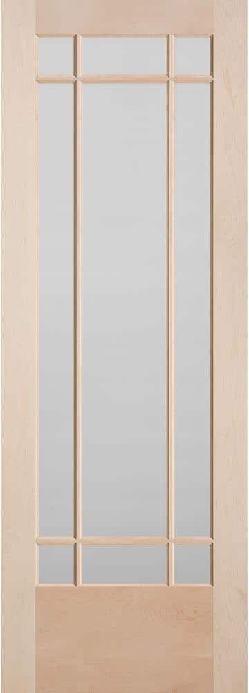 Masonite 30 in. x 84 in. Prairie Maple Veneer 9-Lite Solid Wood Interior Barn Door Slab