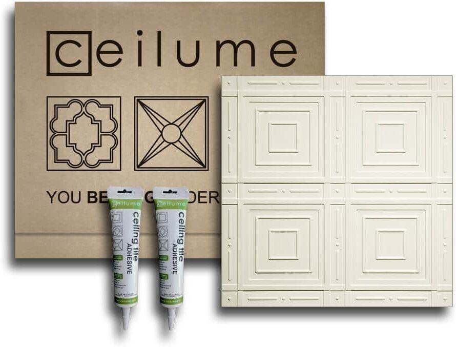 Ceilume Nantucket 2 ft. x 2 ft. Glue Up Vinyl Ceiling Tile and Backsplash Kit in Sand (21 sq. ft./case)