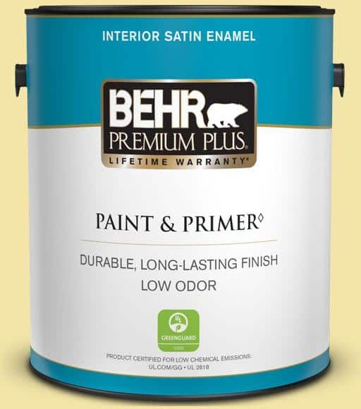 BEHR PREMIUM PLUS 1 gal. #P320-3 Lily Bulb Satin Enamel Low Odor Interior Paint & Primer