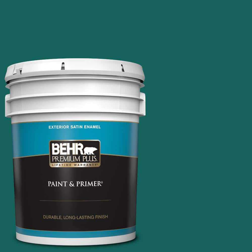 BEHR PREMIUM PLUS 5 gal. #S-H-490 Billiard Table Satin Enamel Exterior Paint & Primer