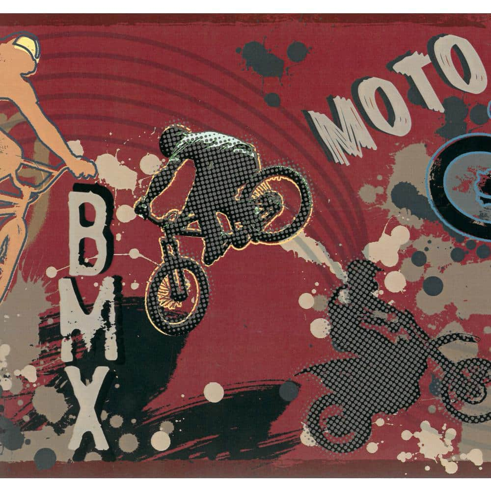 Dundee Deco Falkirk Brin Motorcycles, Extreme Sport Orange, Black, Scarlet Red Wallpaper Border