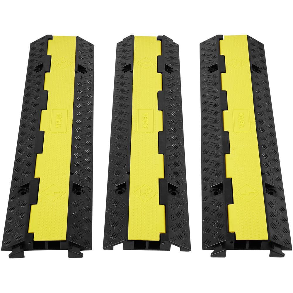 VEVOR 38.58 in. x 9.45 in. Cable Protector Ramp 2 Channel 12000 lbs. Load Raceway Cord Cover Speed Bump for Traffic(3-Pack)