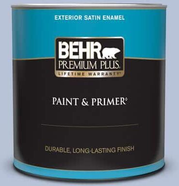 BEHR PREMIUM PLUS 1 qt. #610C-3 Virginia Blue Satin Enamel Exterior Paint & Primer