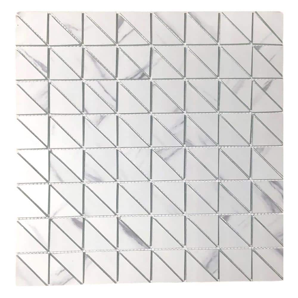 ABOLOS Art Deco Carrara White 12.48 in. x 12.48 in. Triangle Square Mosaic Glass Backsplash Wall Tile (1 Sq. Ft./Piece)