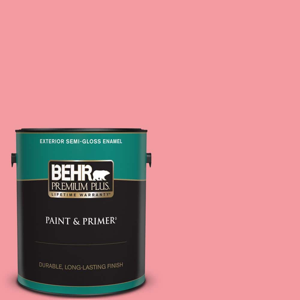 BEHR PREMIUM PLUS 1 gal. #130B-4 Primrose Garden Semi-Gloss Enamel Exterior Paint & Primer