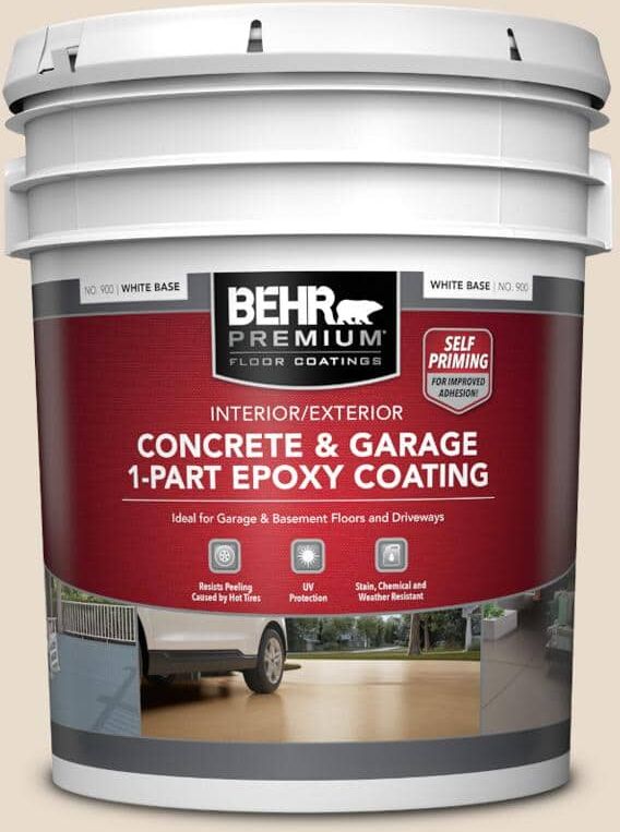 BEHR PREMIUM 5 gal. #OR-W11 White Mocha Self-Priming 1-Part Epoxy Satin Interior/Exterior Concrete and Garage Floor Paint