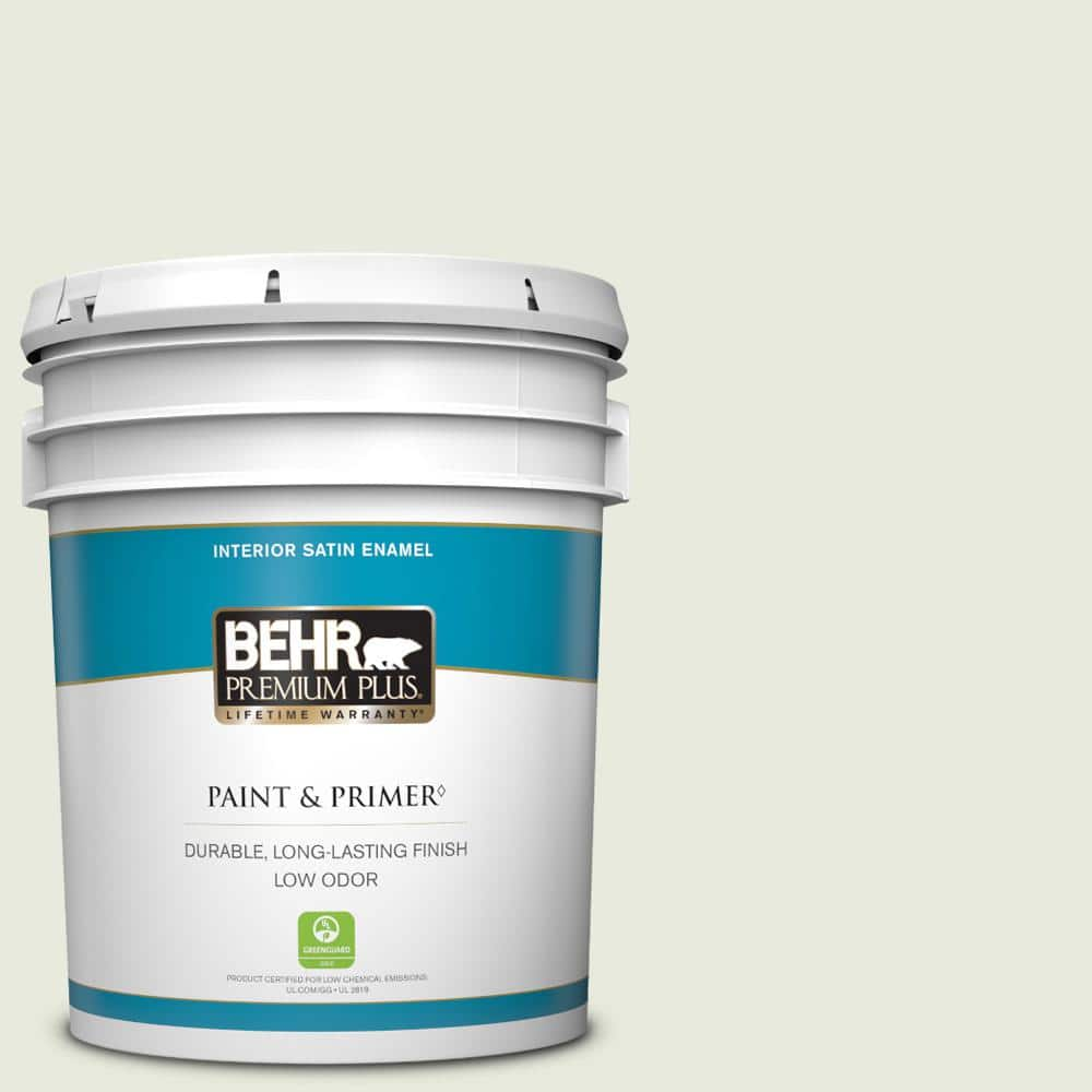 BEHR PREMIUM PLUS 5 gal. #GR-W07 Angel Feather Satin Enamel Low Odor Interior Paint & Primer