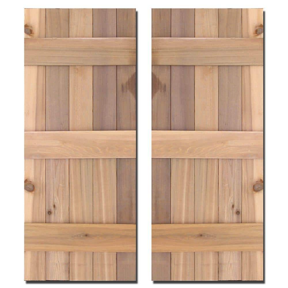Design Craft MIllworks 12 in. x 43 in. Natural Cedar Board-N-Batten Baton Shutters Pair
