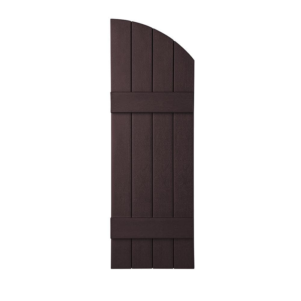 Ply Gem 15 in. x 43 in. Polypropylene Plastic 4-Board Closed Arch Top Board and Batten Shutters Pair in Winestone