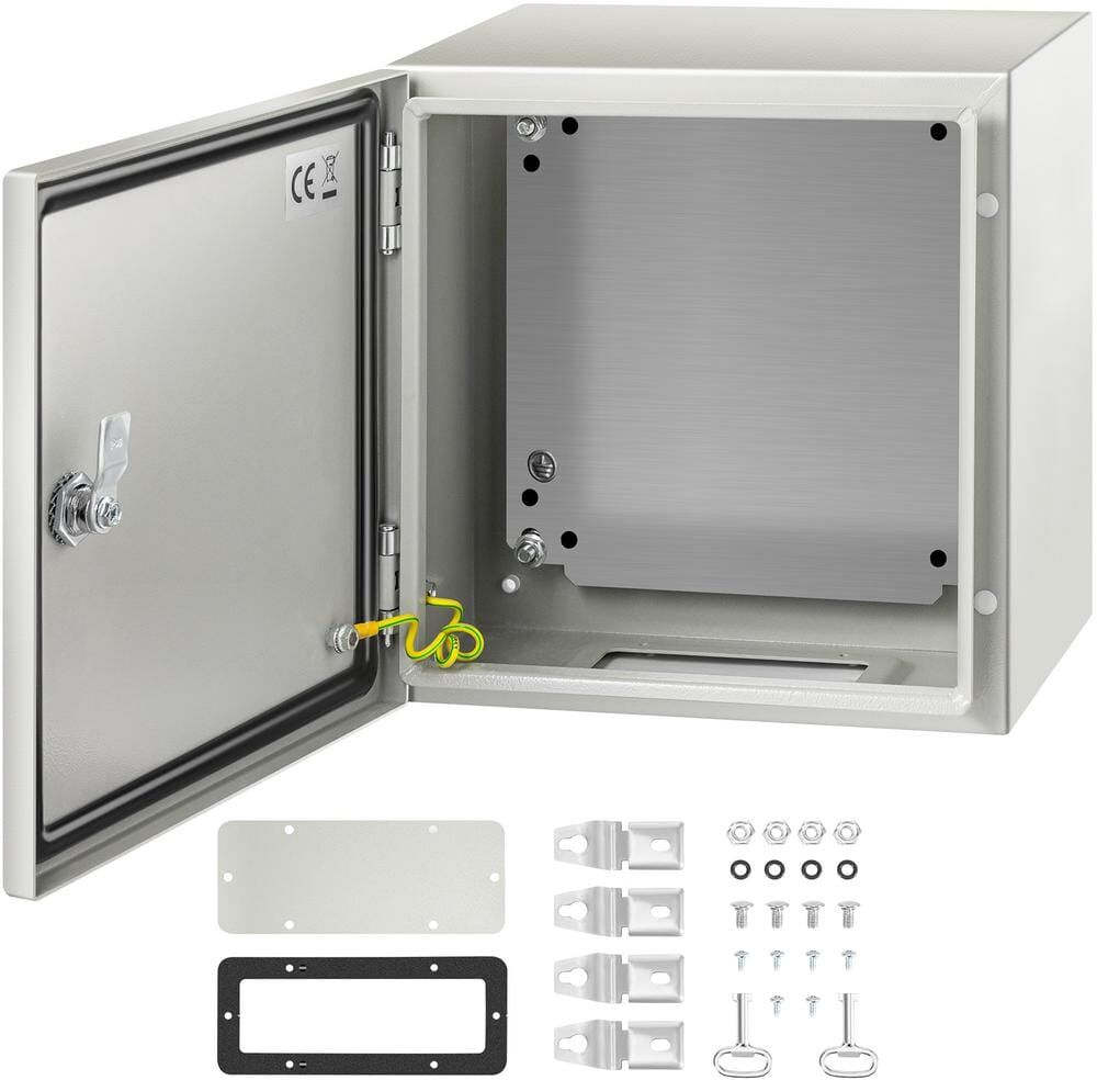 VEVOR Electrical Enclosure 12 in. x 12 in. x 8 in. NEMA 4X Carbon Steel Outdoor and Indoor Use Electrical Junction Box, Gray