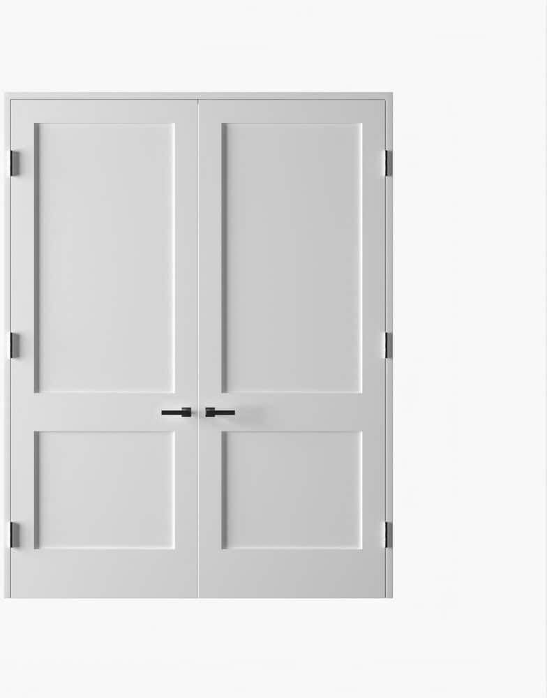 RESO 64 in. x 96 in. Bi-Parting Solid Core Primed White Composite Wood Double Pre-hung interior French Door Polished Nickel