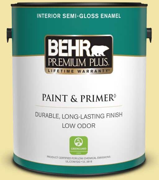 BEHR PREMIUM PLUS 1 gal. #P320-3 Lily Bulb Semi-Gloss Enamel Low Odor Interior Paint & Primer