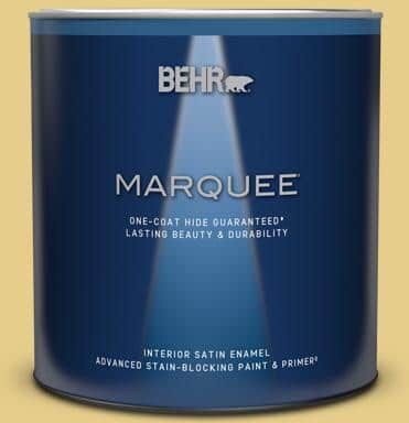 BEHR MARQUEE 1 qt. #T12-6 Lol Yellow Satin Enamel Interior Paint & Primer