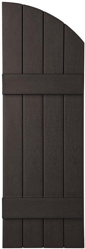 Ply Gem 15 in. x 41 in. Polypropylene Plastic 4-Board Closed Arch Top Board and Batten Shutters Pair in Brown