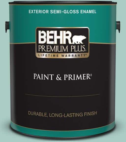 BEHR PREMIUM PLUS 1 gal. #M440-3 Baby Aqua Semi-Gloss Enamel Exterior Paint & Primer