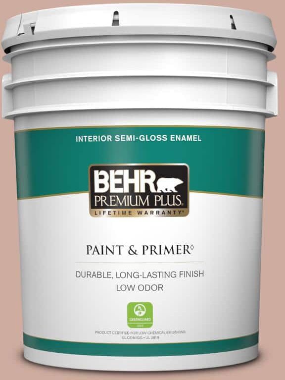 BEHR PREMIUM PLUS 5 gal. #MQ1-50 Art Deco Pink Semi-Gloss Enamel Low Odor Interior Paint & Primer