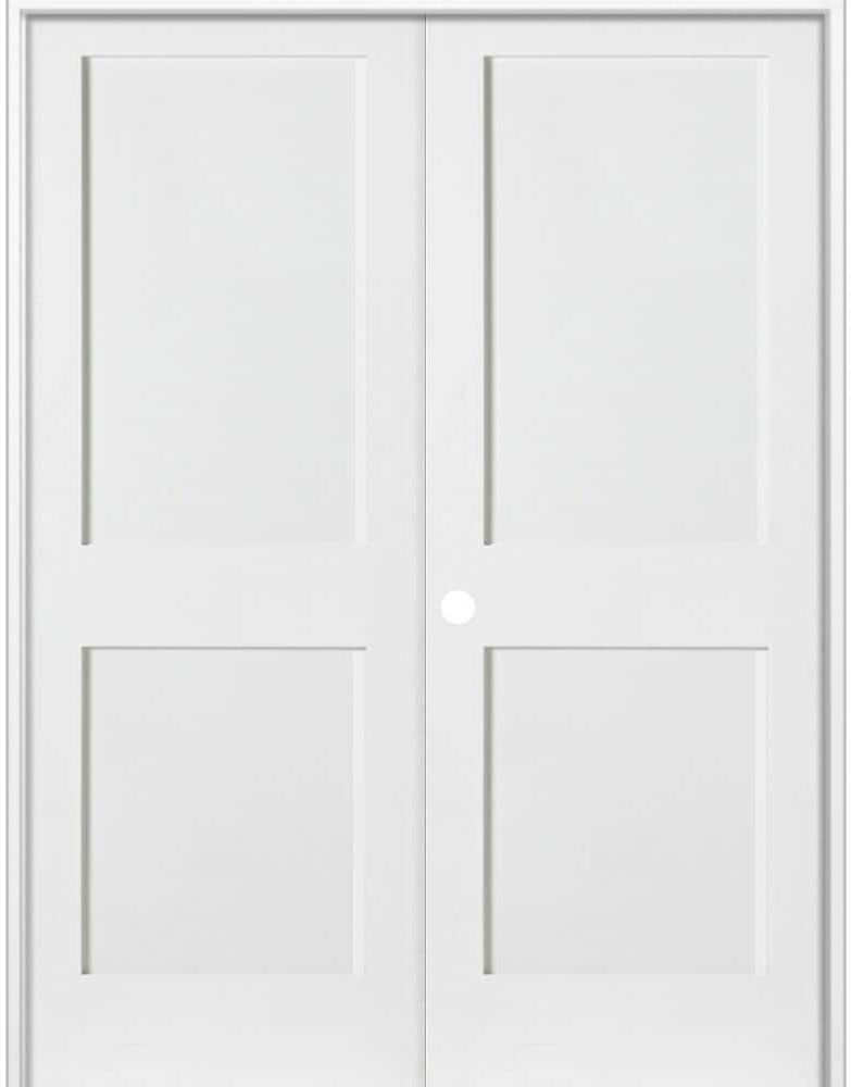 Krosswood Doors 60 in. x 80 in. Craftsman Shaker 2-Panel Right Handed MDF Solid Core Primed Wood Double Prehung Interior French Door