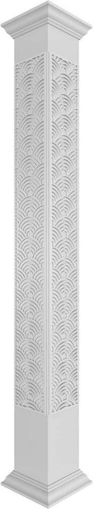 Ekena Millwork 7-5/8 in. x 8 ft. Premium Square Non-Tapered Art Deco Fretwork PVC Column Wrap Kit with Crown Capital and Base