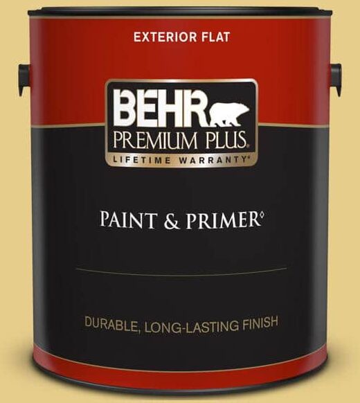 BEHR PREMIUM PLUS 1 gal. #T12-6 Lol Yellow Flat Exterior Paint & Primer