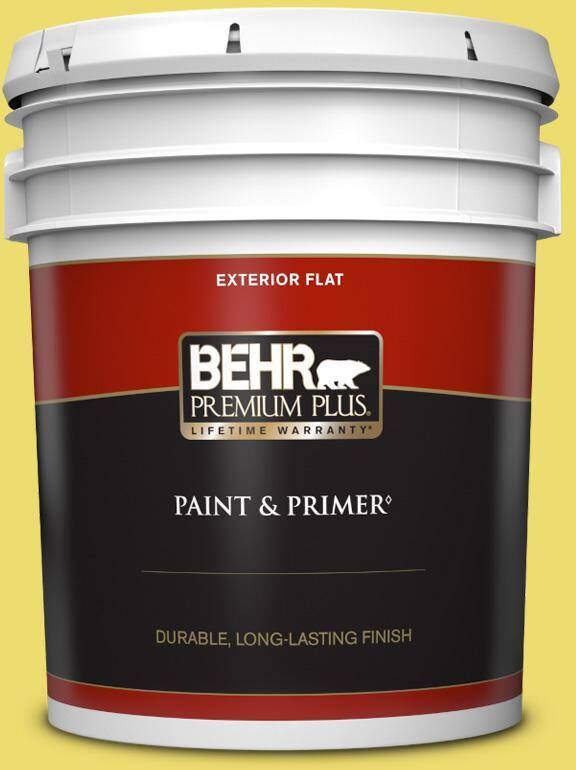 BEHR PREMIUM PLUS 5 gal. #T15-15 Plastic Lime Flat Exterior Paint & Primer