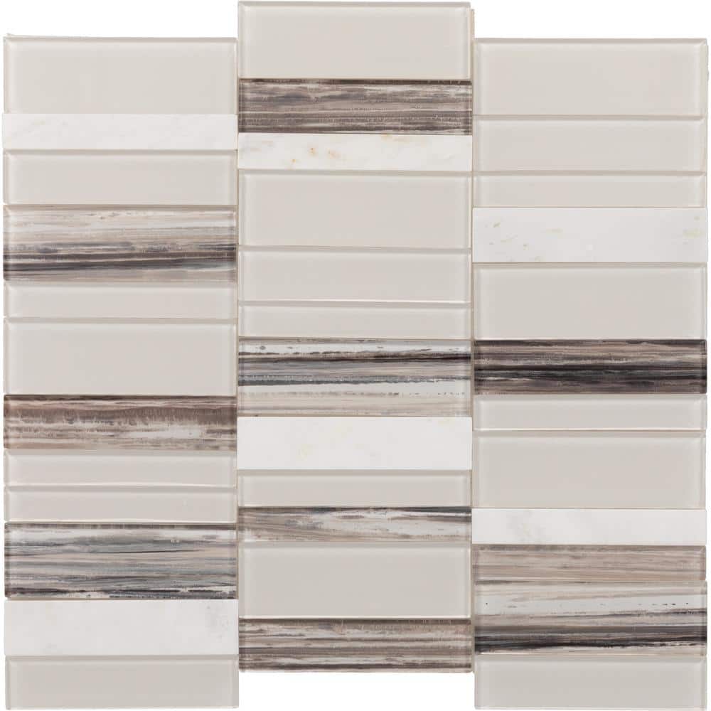 Daltile Xpress Mosaix Peel 'N Stick Daphne White 12 in. x 12 in. Glass/Marble Straight Stack Mosaic Tile (13.35 sq. ft./Case)
