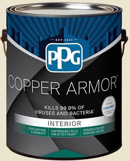 COPPER ARMOR 1 gal. PPG1104-2 Abbey White Eggshell Antiviral and Antibacterial Interior Paint with Primer