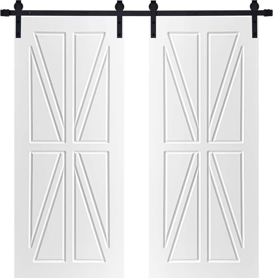 AIOPOP HOME Modern British Flag Designed 64 in. x 84 in. MDF Panel White Painted Double Sliding Barn Door with Hardware Kit