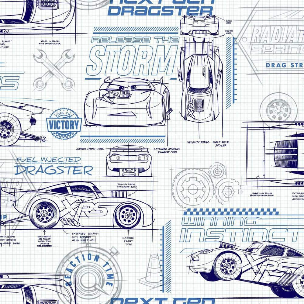 RoomMates Disney and Pixar Cars Blue Schematic Peel and Stick Wallpaper (Covers 28.18 sq. ft.)