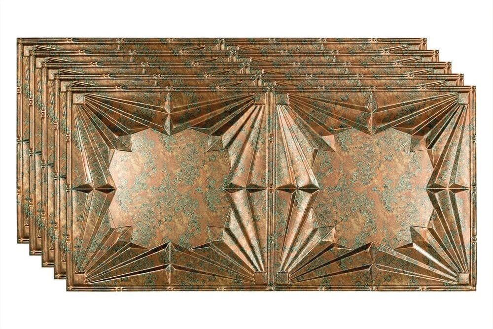 Fasade Art Deco 2 ft. x 4 ft. Glue Up Vinyl Ceiling Tile in Copper Fantasy (40 sq. ft.)