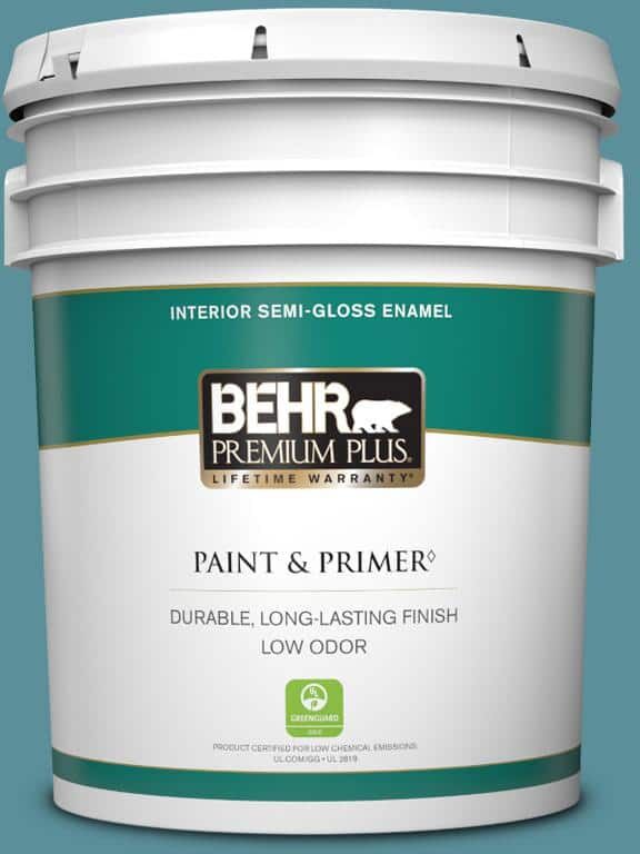 BEHR PREMIUM PLUS 5 gal. Home Decorators Collection #HDC-AC-23A Cabana Blue Semi-Gloss Enamel Low Odor Interior Paint & Primer