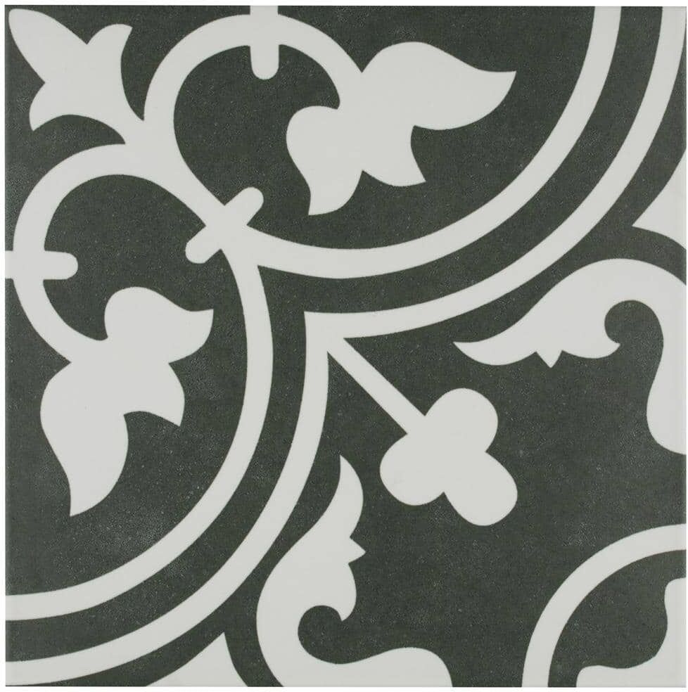 Merola Tile Arte Black 9-3/4 in. x 9-3/4 in. Porcelain Floor and Wall Tile (10.88 sq. ft./Case)