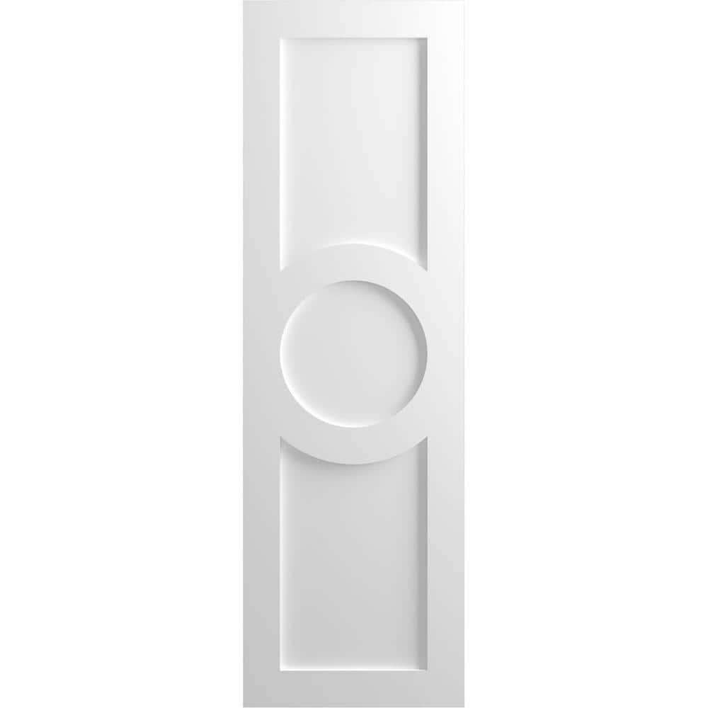 Ekena Millwork 12 in. x 37 in. PVC True Fit Center Circle Arts & Crafts Fixed Mount Flat Panel Shutters Pair in Unfinished